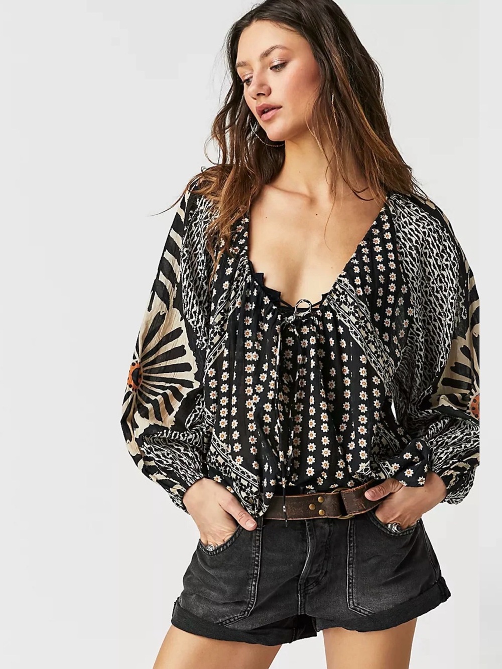 Free People Elena floral Printed Top Sz M oversized flowy